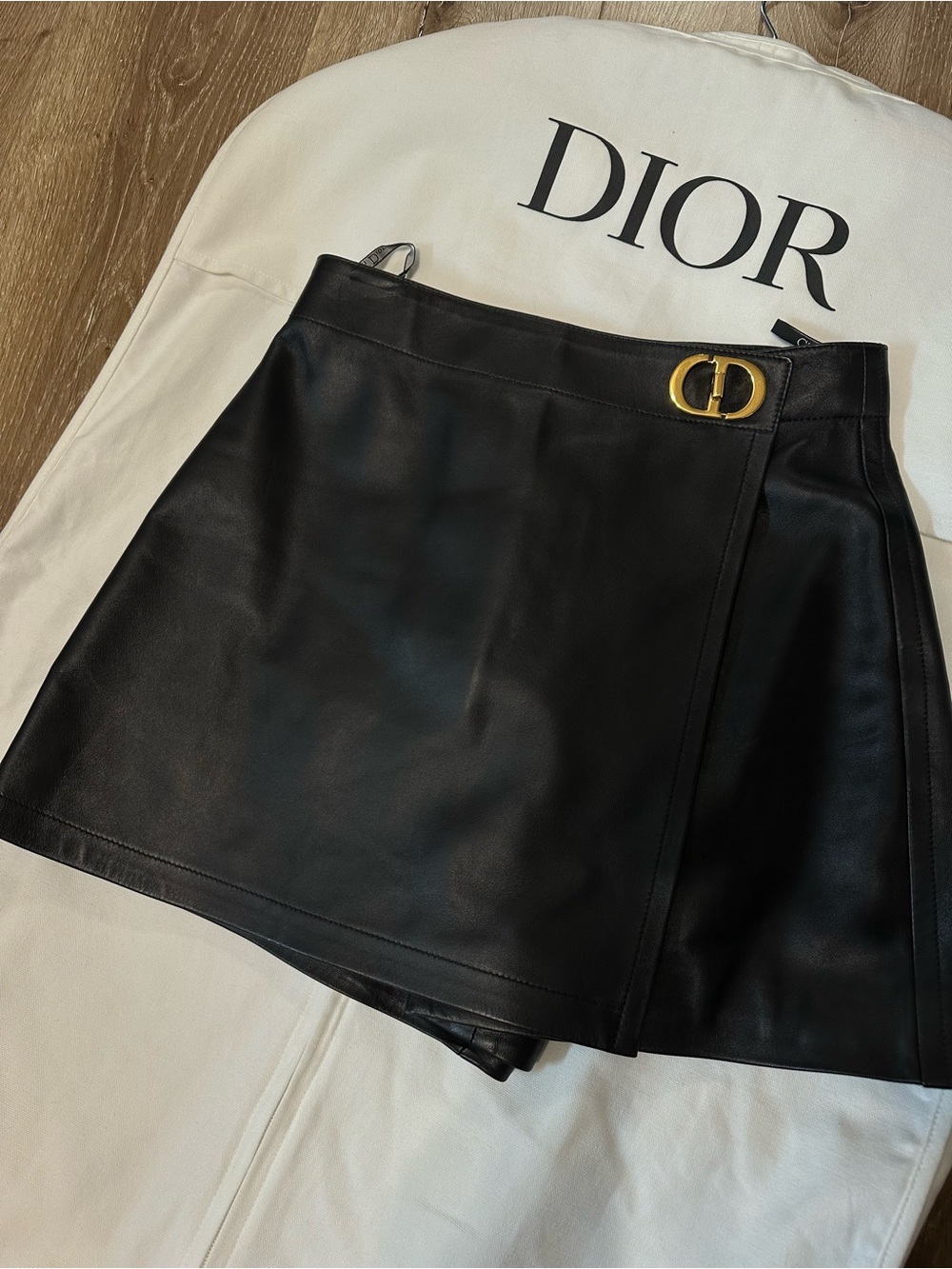 Christian Dior Black Leather High-Waist Shorts with Gold Hardware
